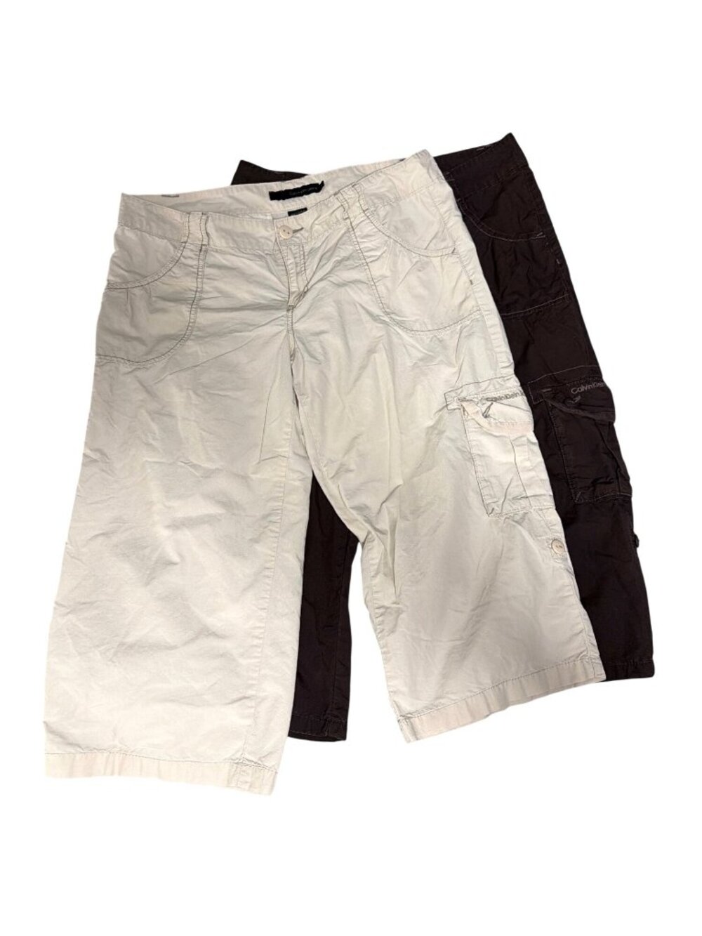 2 Calvin Klein Womens Cargo Capri Pants Size 16 Beige & Brown Rip-stop hiking
